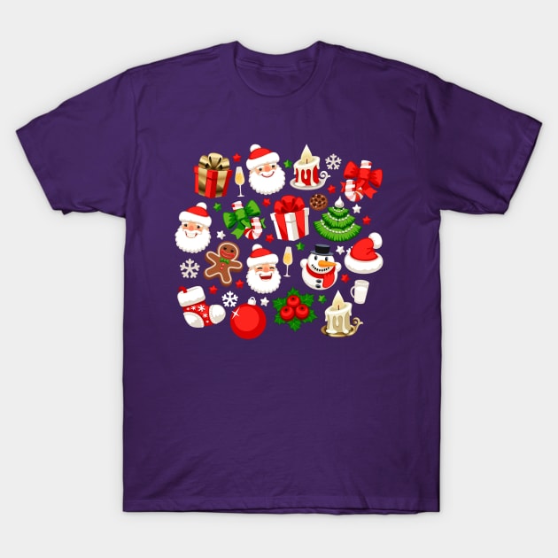 Christmas Seamless Pattern on Red T-Shirt by Voysla